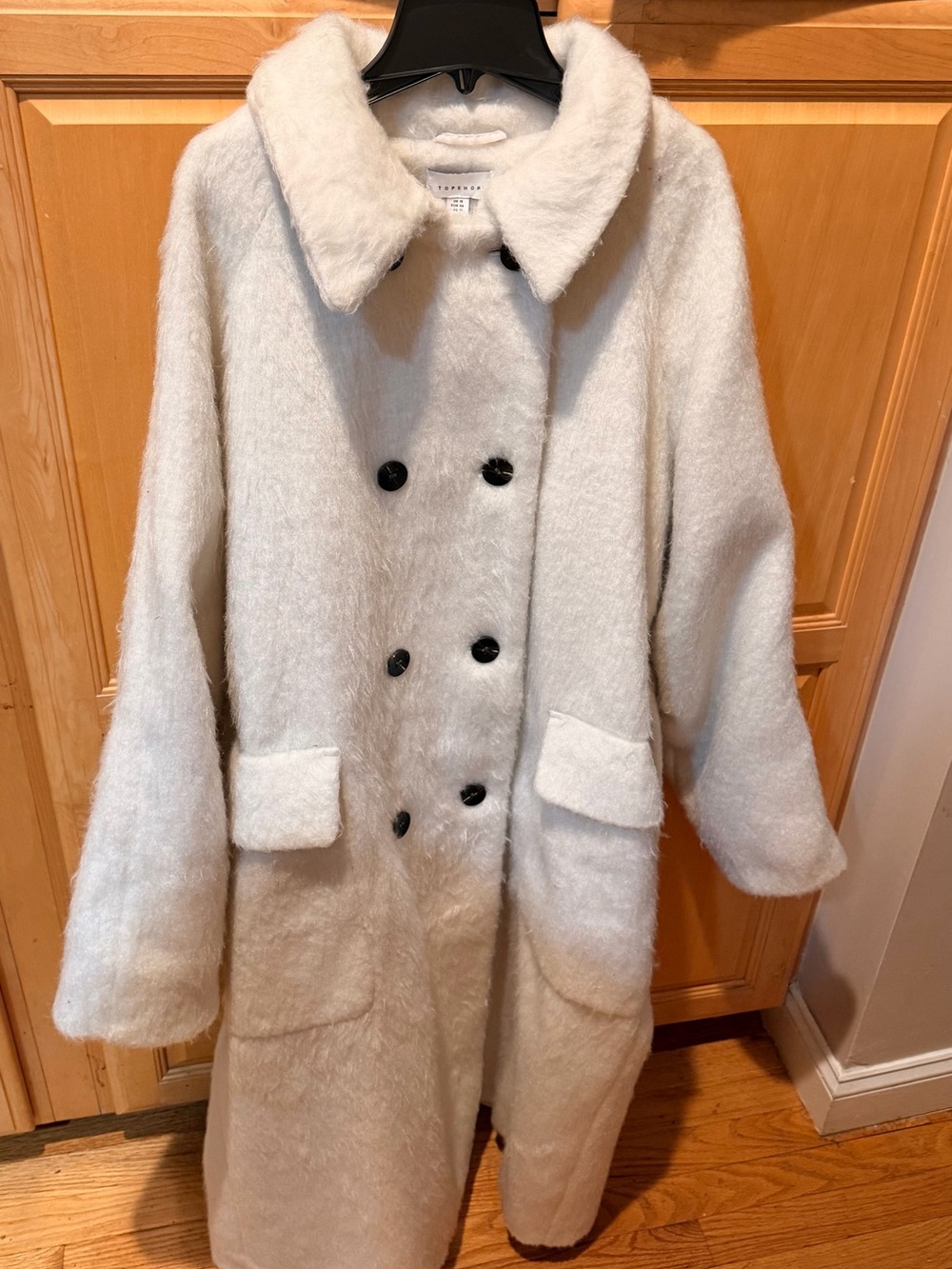NWOT Topshop Ivory Double-Breasted Faux-Fur Pea Coat